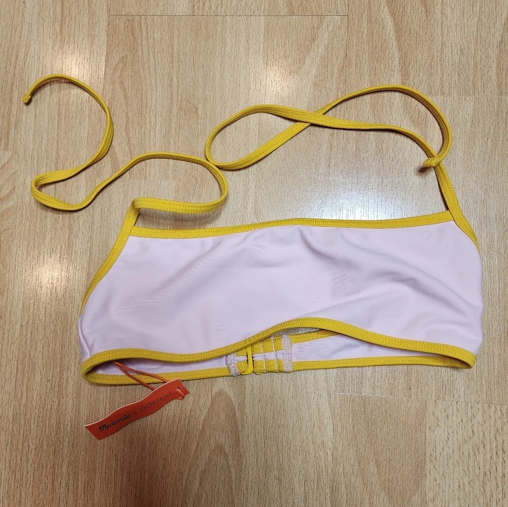 NWT Madewell x‎ OOKIOH Calabria Bandeau Bikini Top Pink Yellow Colorblock XS